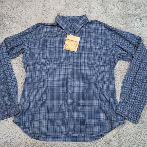 Columbia Shirt Womens L‎ Blue Pine Creek Plaid Button Up Career Casual Comfy New - Picture 1 of 9